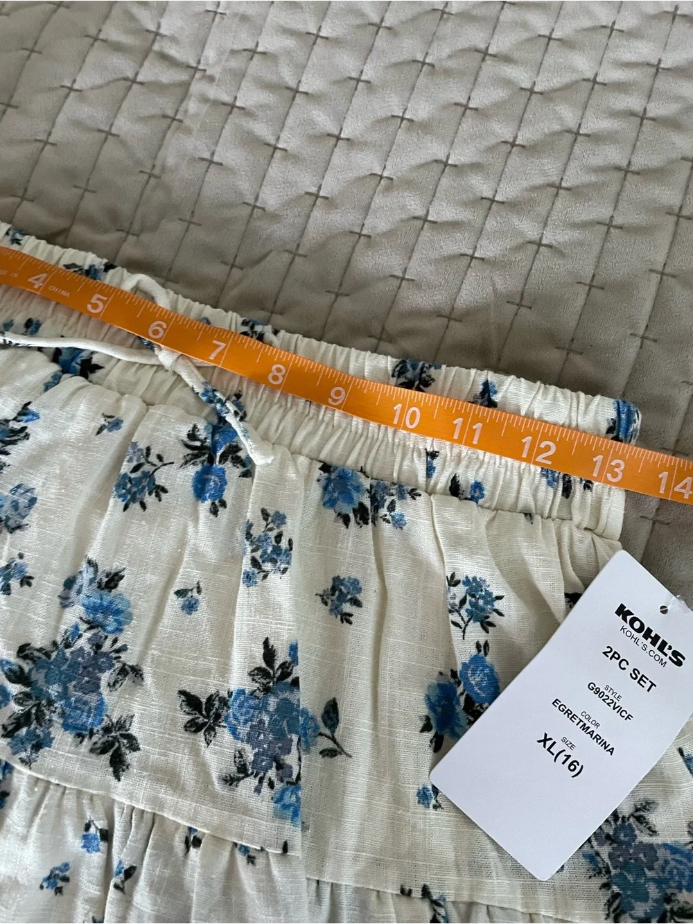 Kohl's Cream Two-Piece Set with Blue Floral Print